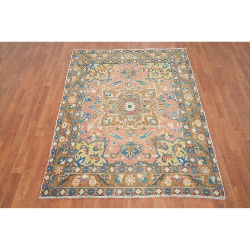 Hand Knotted Oriental 100% Wool Carpet Traditional Floral Pink Tabriz Area Rug - 6' 0'' X 4' 6''