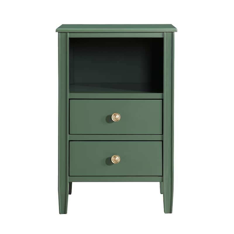 Modern Nightstand with 2 Drawers and Open Shelf Fluted Legs No Assembly