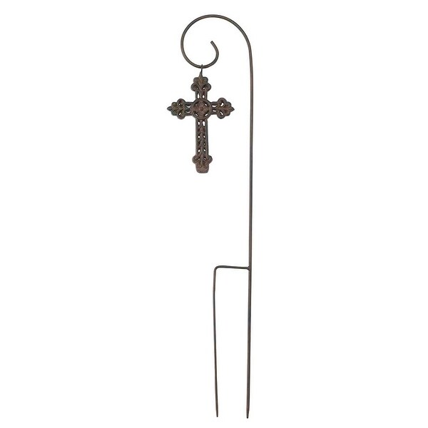 27" Rustic Brown Removable Cross Dangle Prong Garden Stake - N/A
