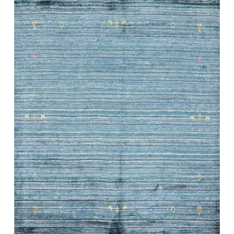 Hand Knotted Oriental Viscose Silk Carpet Tribal Animal Pictorial Navy Blue & Blues Gabbeh Area Rug - 5' 9'' X 6' 3''