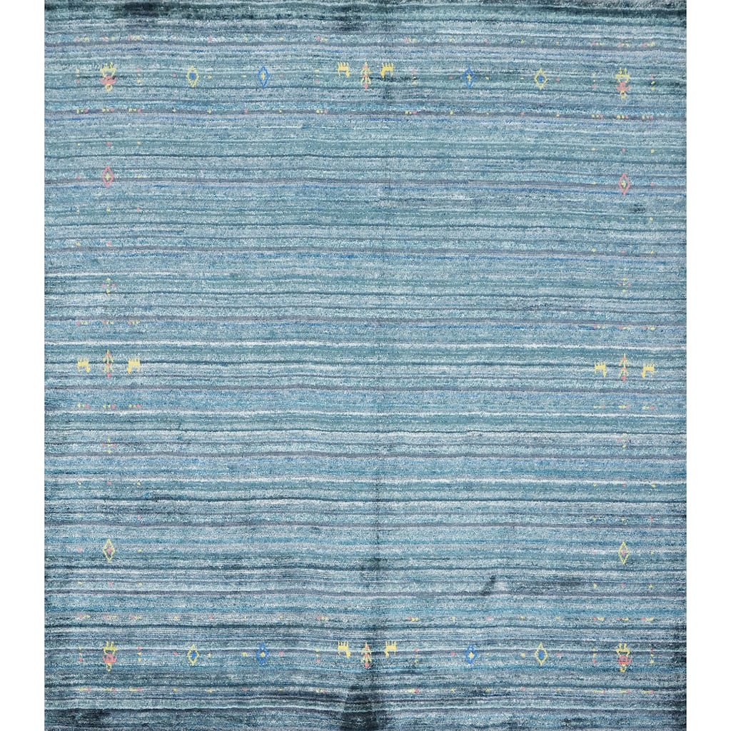 Hand Knotted Oriental Viscose Silk Carpet Tribal Animal Pictorial Navy Blue & Blues Gabbeh Area Rug - 5' 9'' X 6' 3''