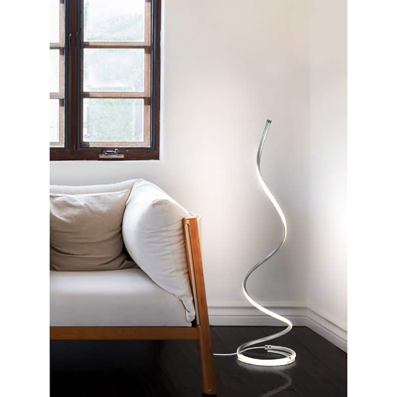 Brightech Allure 38 in. Platinum Silver Industrial LED Super Bright Floor Lamp with Built-In 3-Way Dimmer Function