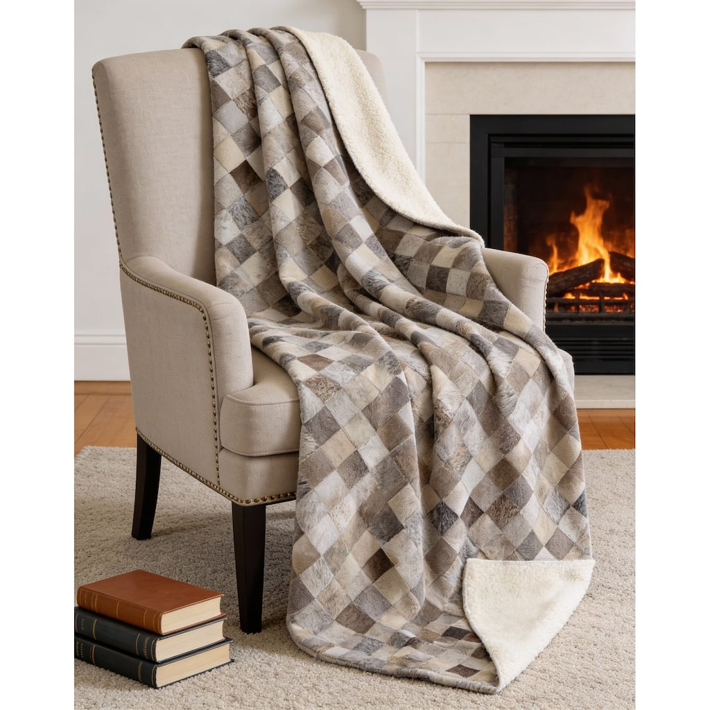 HomeRoots 50" X 70" Gray Beige And Black Geometric Microfiber Plush Throw Blanket