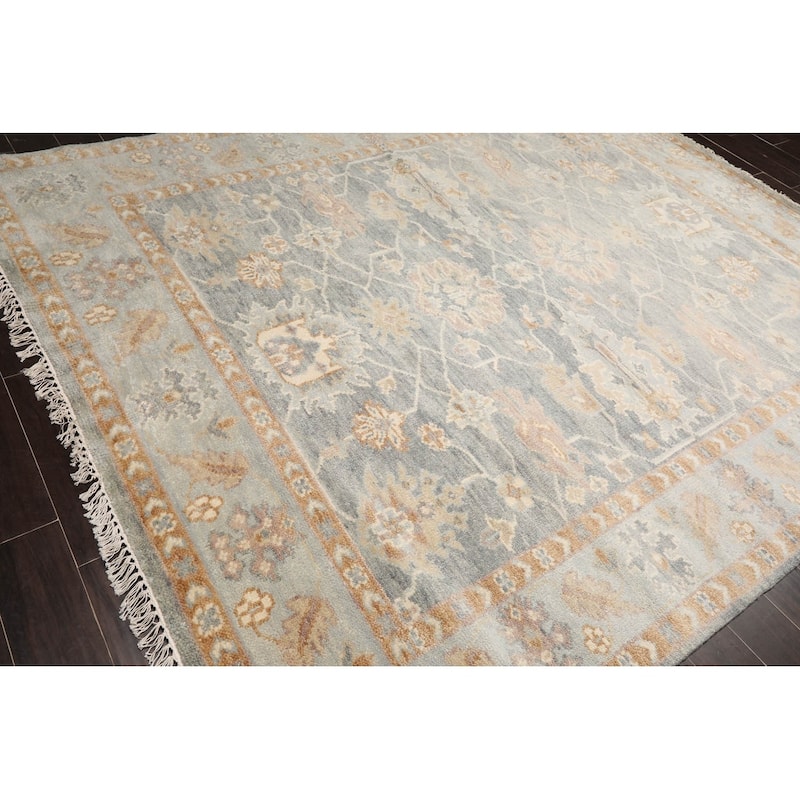 Hand Knotted Oushak Gray Oriental Wool Transitional Oriental Area Rug