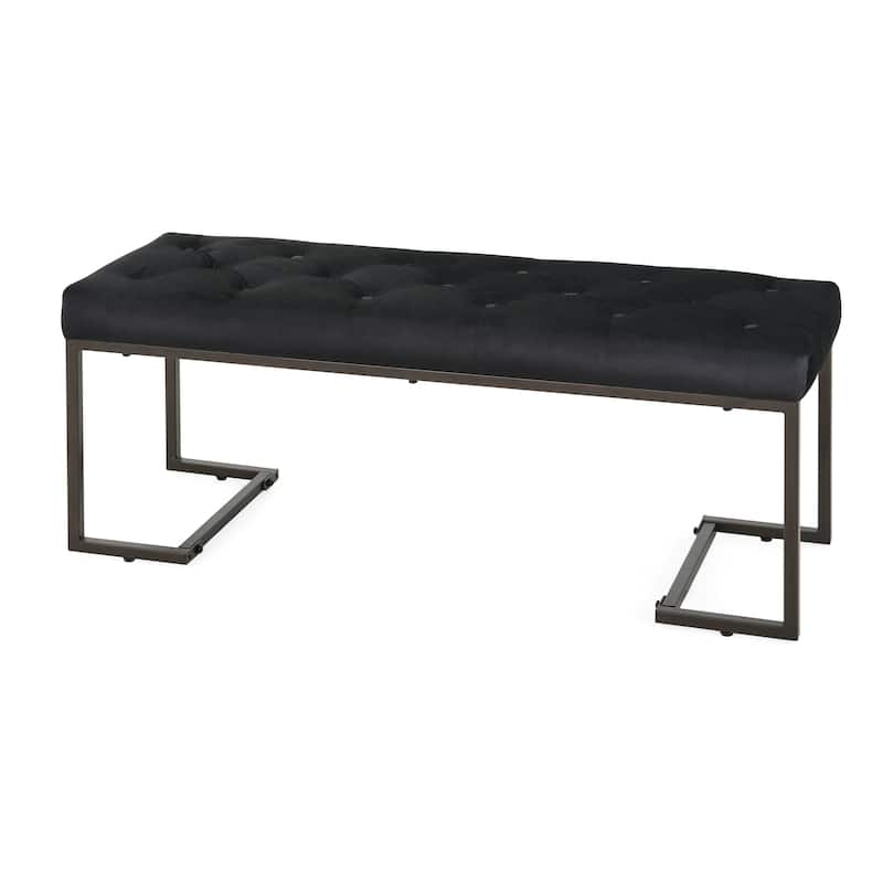 Modern Design Upholstered Button Tufted Bench, Durable Iron Frame, Black and Bronze