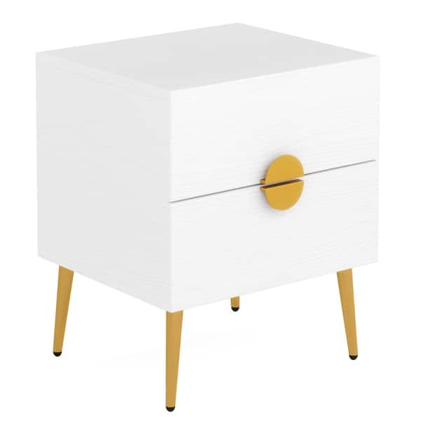 Modern White Gold Nightstands Bedside Tables with 2 Drawer Bed Bath & Beyond 38980625