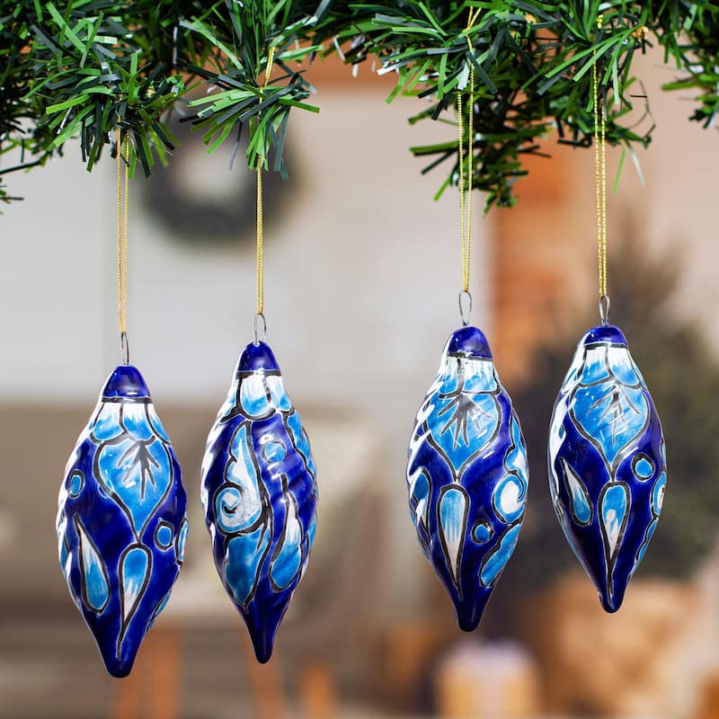Novica Handmade Lapis Ambience Ceramic Ornaments (Set Of 4)