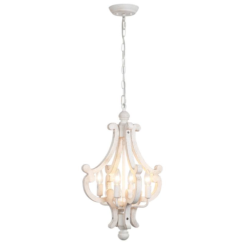 4-Light 14.56-inch Wooden Lantern Rustic Chandeliers for Entryway Hallway