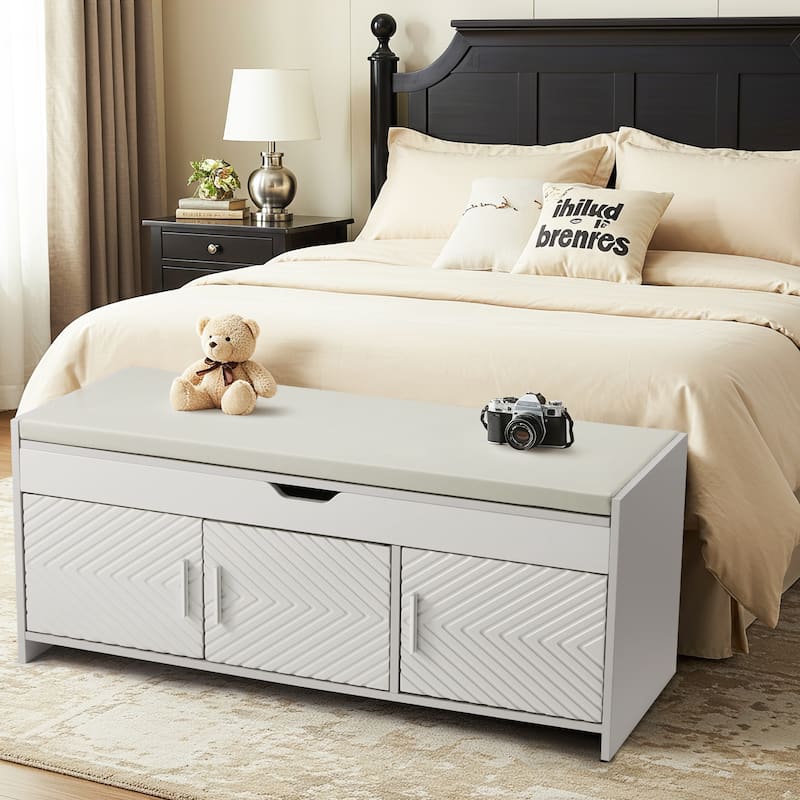 Wooden Entryway Storage Bench with Cushioned Seat - Hidden Compartment Shoe Bench, Multipurpose Hallway & Bedroom Storage