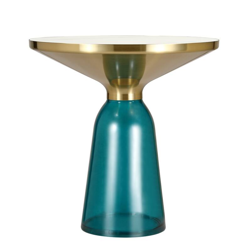 19-Inch Side Table Round Glass/Stone Tabletop End Table with Gold Iron Rim and Glass Base