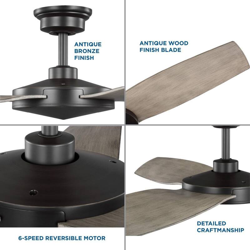 Spicer Collection 54-Inch Three-Blade Antique wood Antique Bronze DC Motor Contemporary Ceiling Fan - 54 in x 54 in x 11.5 in