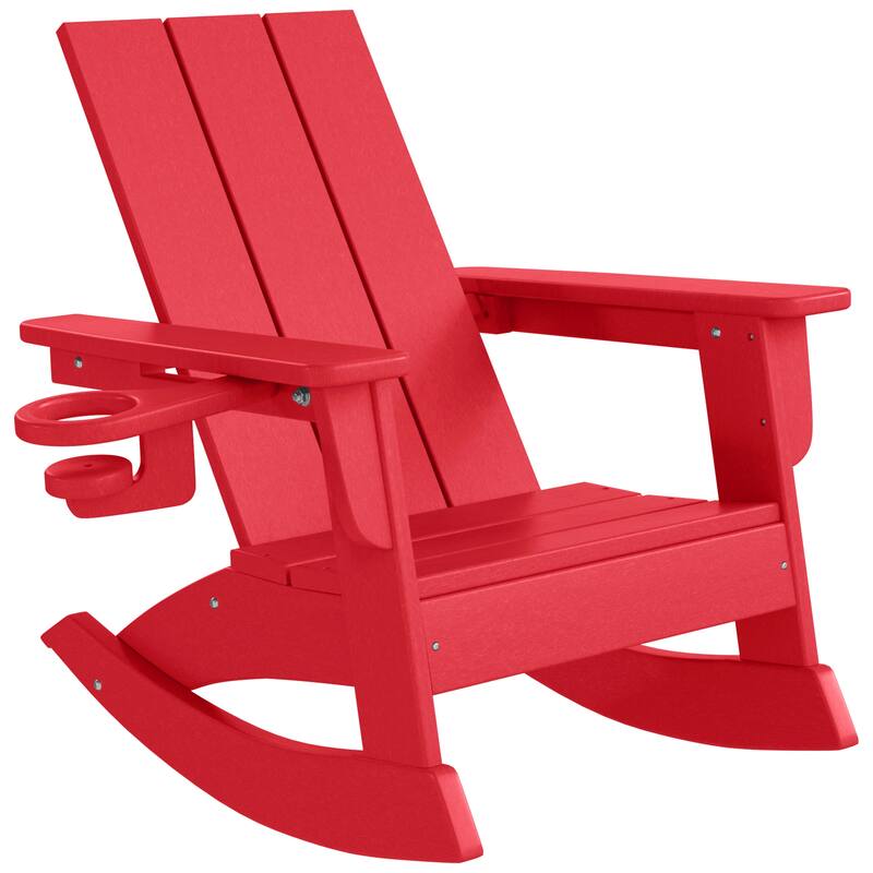 Shoreside Kids Outdoor Poly Adirondack Rocking Chair with Cup Holder (Set of 2)