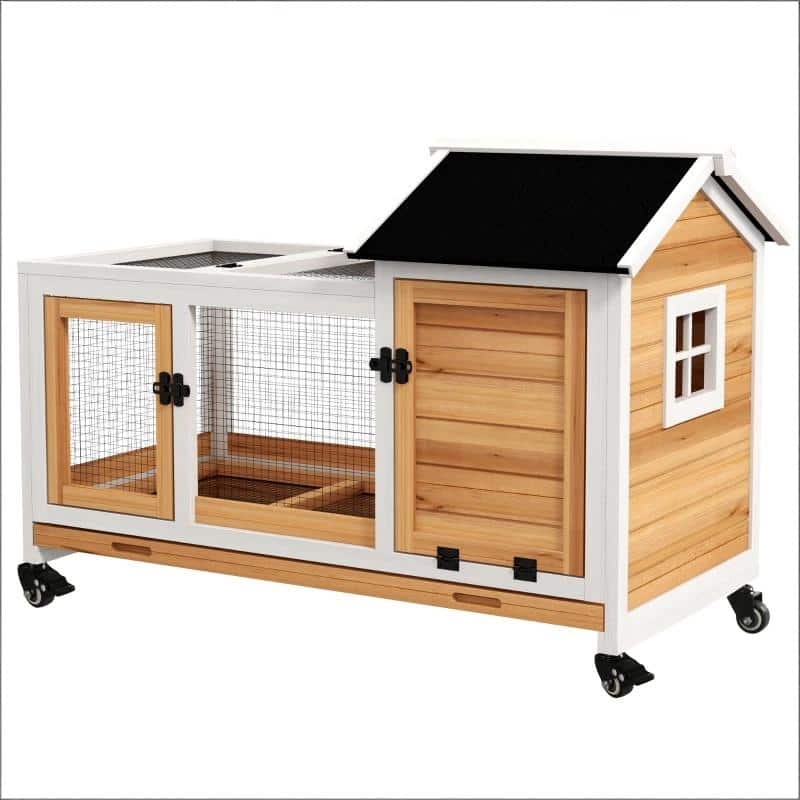 Pet Hutch,Wooden Rabbit Hutch is designed for convenient cleaning - White,Yellow