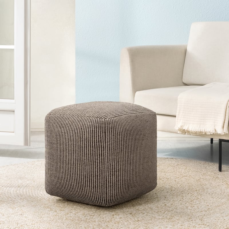 Jani 20-inch Ottoman Pouf - Handcrafted Handmade Ottoman for Seating, Footrest, Home Decor for Living Room, Bedroom - Ivory/Mocha Bisque