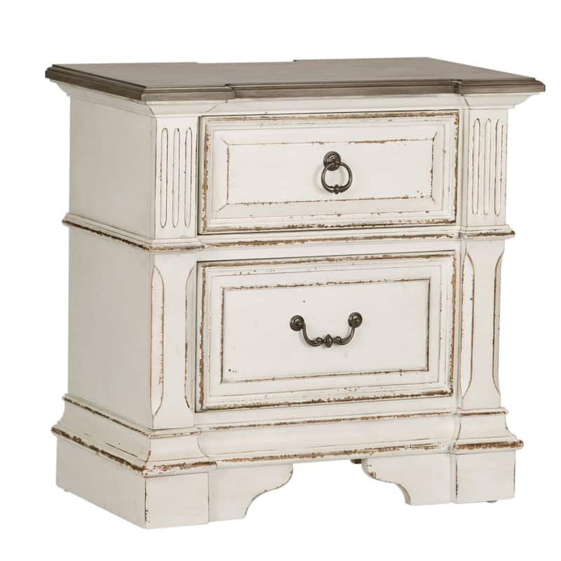 The Gray Barn Abbey Park Weathered Brown & Antique White 2 Drawer Night Stand Charging Station