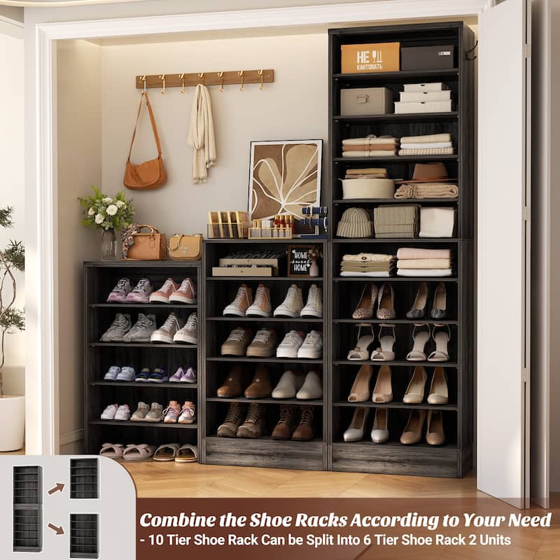 Freestanding 10-Tier Shoe Storage Cabinet,Narrow Wood Shoe Rack Shoe Organizer,Sturdy Closet Organizer Open Display Cabinet