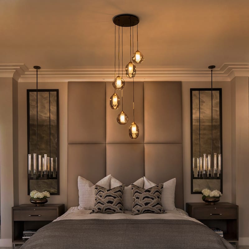 18" 6-Light Smoked Irregular Glass Round Pendant Light, Frosted Tubes