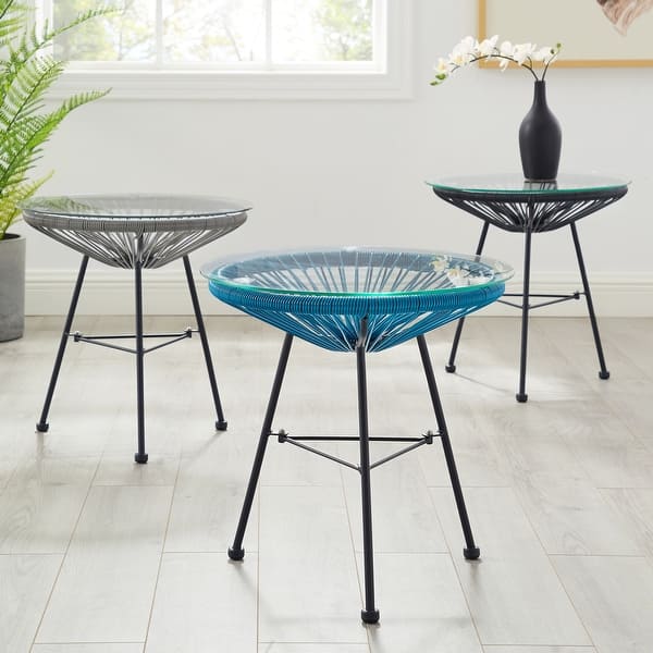 slide 2 of 15, Sarcelles Modern Woven Wicker Patio Side Table with Glass Top by Corvus
