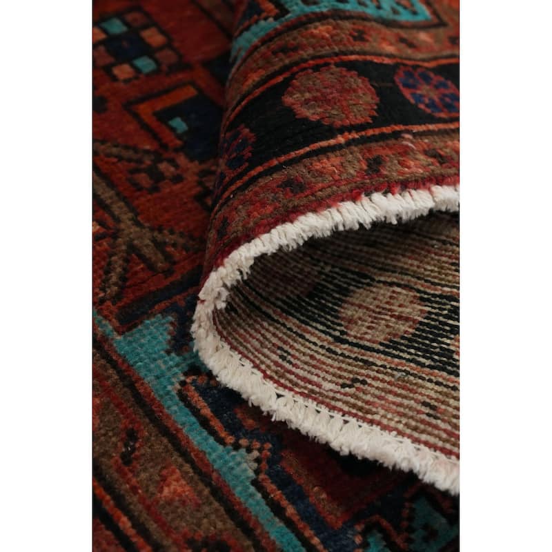 Hand Knotted Oriental 100% Wool Carpet Traditional Geometric Oranges & Rust Heriz Runner Rug - 10' 7'' X 3' 1''