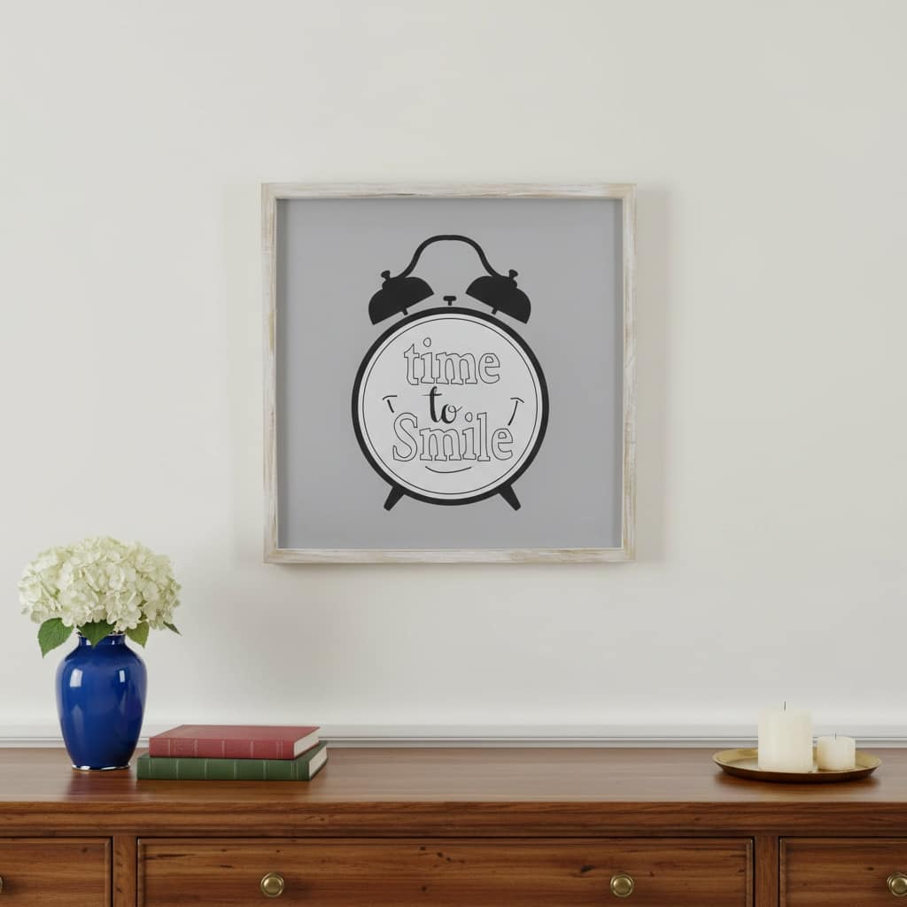 HomeRoots 16" X 16" Gray And White Time to Smile Wood Square Wall Decor
