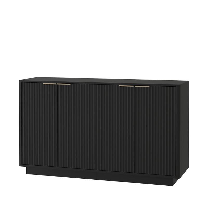 Wood 55.1" Fluted Buffet Cabinet, Credenza with Adjustable Shelves for Stylish Storage and Organization