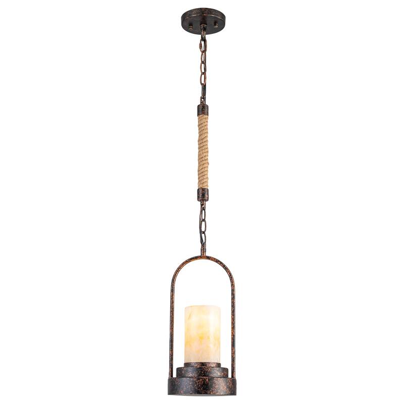Retro Industrial Iron Pendant with Alabaster Candle Shade