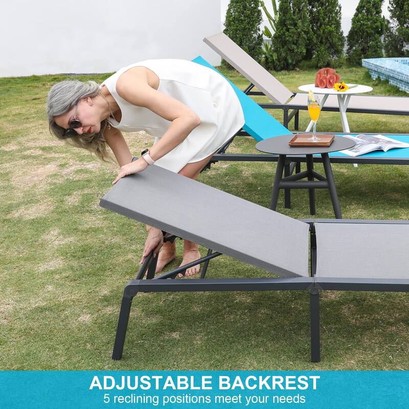 Patio Outdoor Chaise Lounge with Adjustable Backrest Set of 2