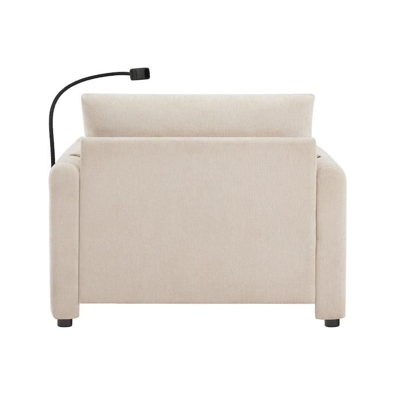 Single Sofa Chair and Storage Ottoman Sets, Chenille Accent Chair Wide Seat Chaise Lounge Couch with Phone Holder & USB Chargers