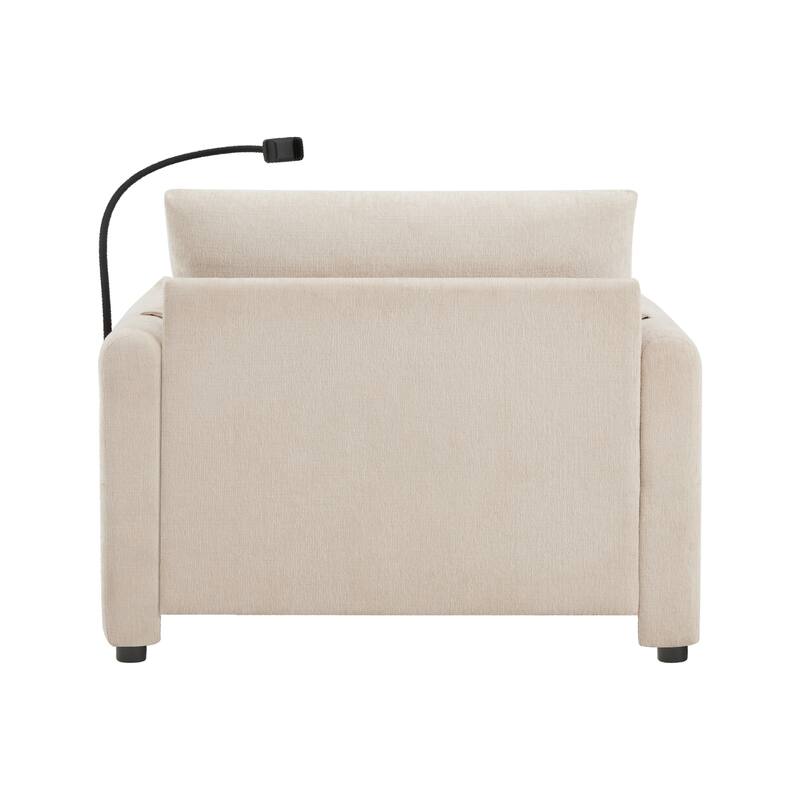 Single Sofa with Storage Ottoman, Lounge Chair with Phone Holder, USB Charger & Side Pockets, Comfy Chenille Reading Armchair