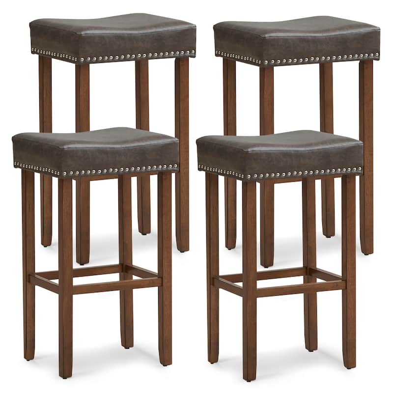 Gymax 4PCS 29.5'' Bar Stool Set Counter Height Saddle Stools with - Bar Height - Grey - Set of 4