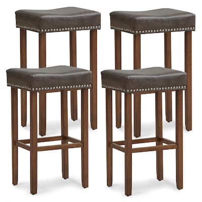 Gymax 4PCS 29.5'' Bar Stool Set Counter Height Saddle Stools with