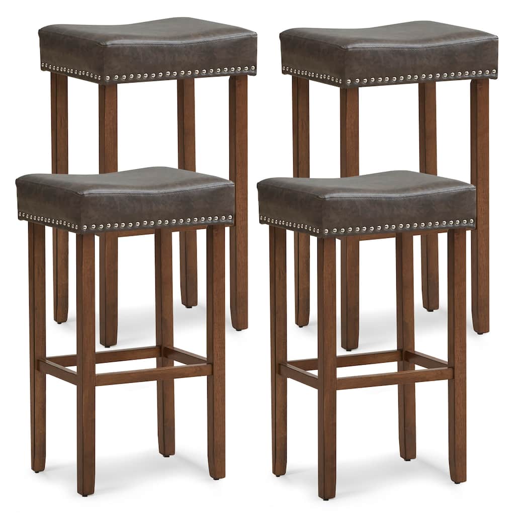 Gymax 4PCS 29.5'' Bar Stool Set Counter Height Saddle Stools with
