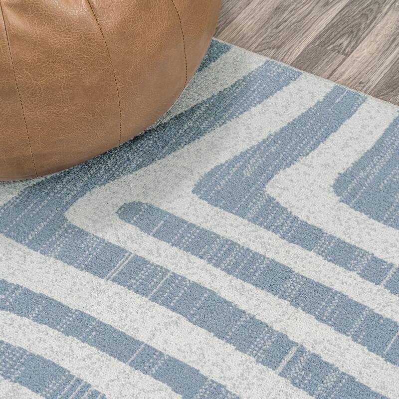 JONATHAN Y Kallax Abstract Two-Tone Low-Pile Machine-Washable Blue/Cream Area Rug