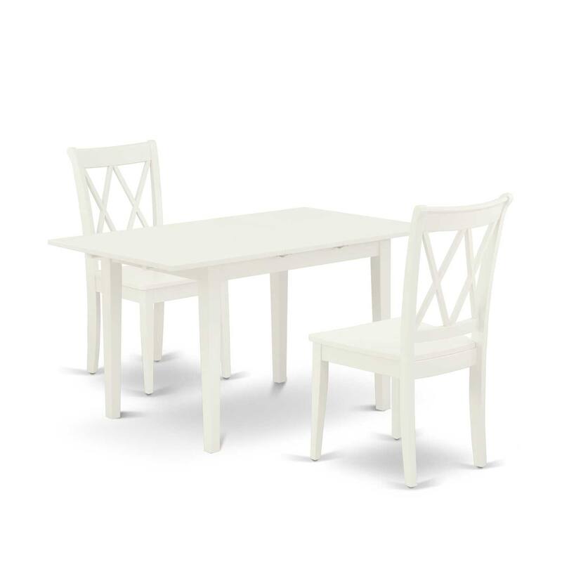 HomeStock 3-Piece Linen White Finish Rectangular Solid Wood Top with Butterfly Leaf Dining Table Set