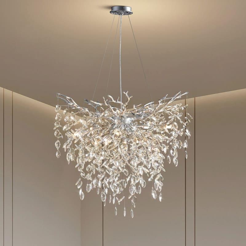 Modern Round Branch Crystal Chandelier, 600-1200mm Diameter, Marquise Cut Crystal Pendant Light - 30in - Sliver