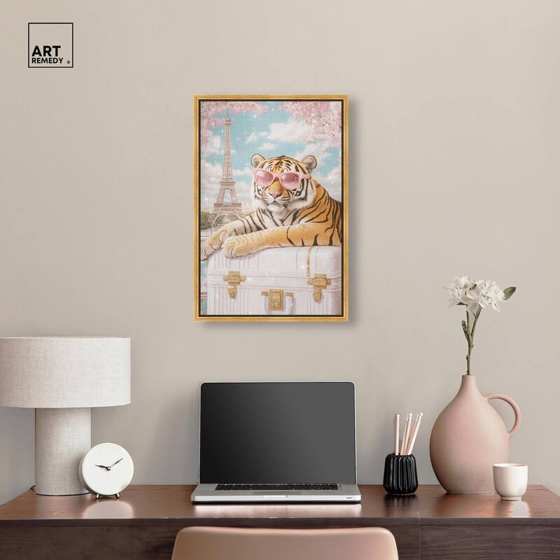 Tiger Luggage Paris Canvas by Art Remedy