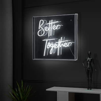 Better Together 23.63" X 20" Contemporary Glam Acrylic Box USB Operated LED Neon Light, White by JONATHAN Y - 23.63" X 20"
