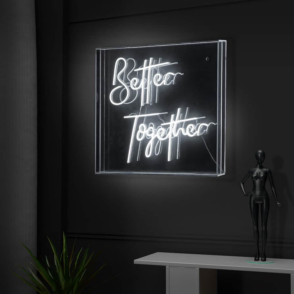 Better Together 23.63" X 20" Contemporary Glam Acrylic Box USB Operated LED Neon Light, White by JONATHAN Y - 23.63" X 20"