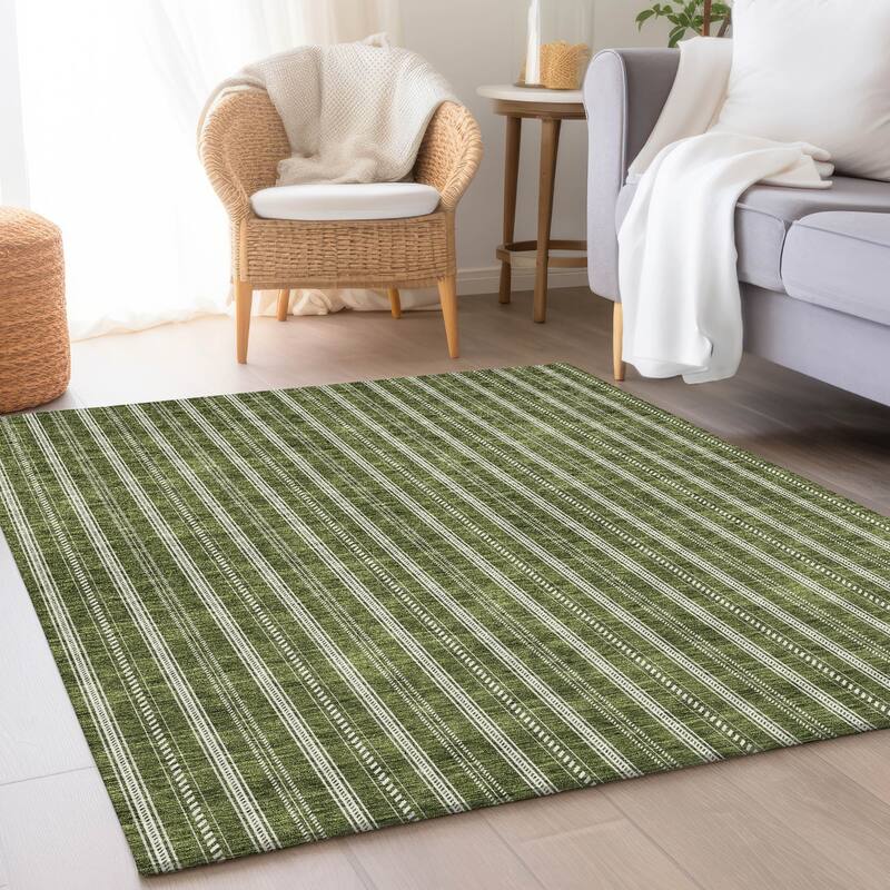 Premium Washable Super Soft Stripe Mayfield Rug - Olive - 8' x 10'