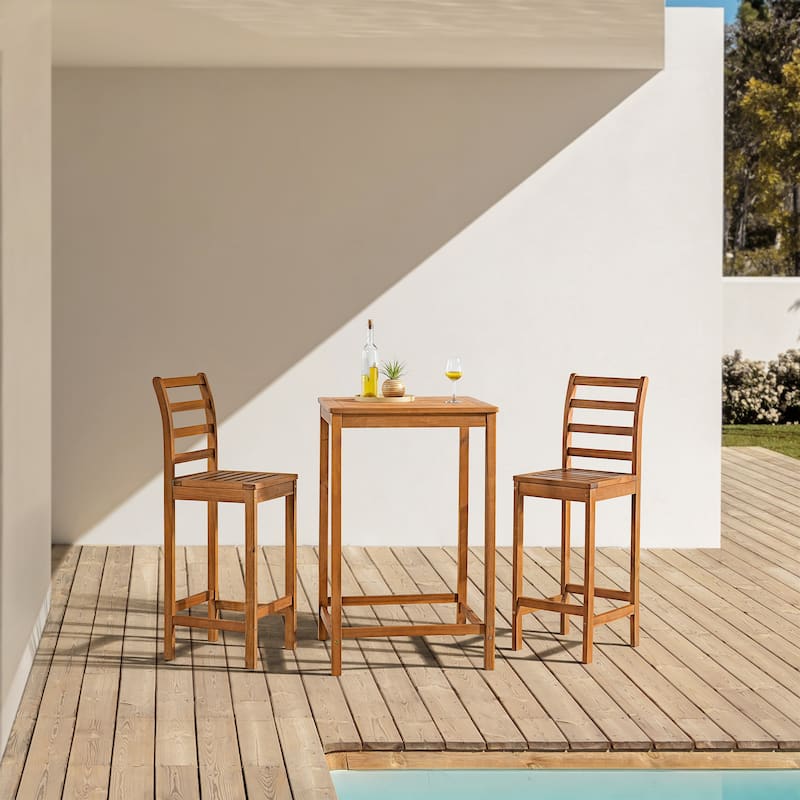 Brandon Acacia Wood Outdoor Bar Height Bistro Set, Set of 3