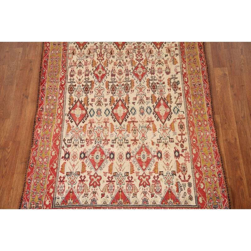 Vegetable Dye Shiraz Kashkoli Persian Antique Rug Handmade Wool Carpet - 3'4"x 4'10"