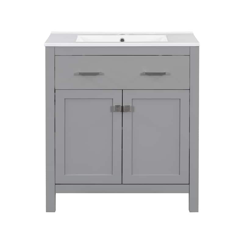 60"Bathroom Vanity Set with Double Vanities (Separate),Double Ceramic Sinks,Adjustable Shelf,Soft Close Doors and Flip Drawer