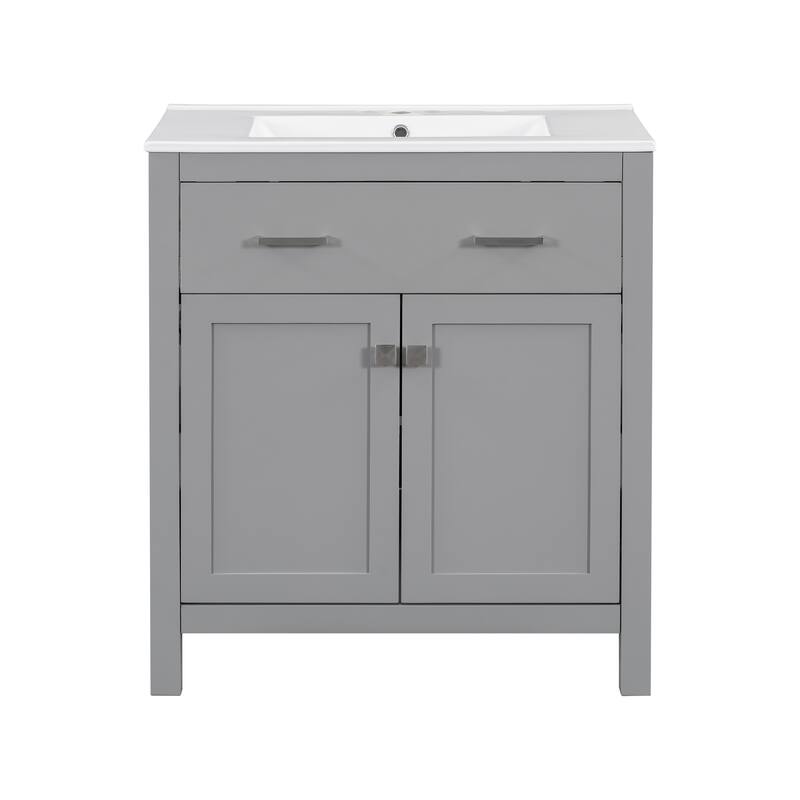 Set of 2 Vanity for Bathroom with Double Ceramic Sinks, 60" Modern Storage Cabinet with Flip-down Drawers and Door Organizers