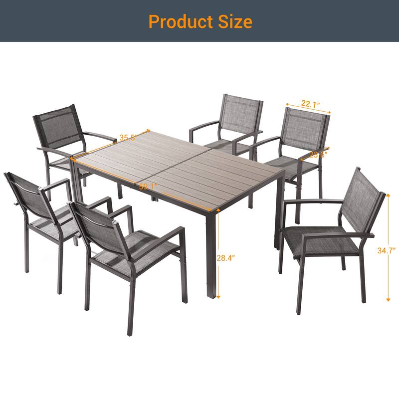 LIVOOSUN 7Pcs Patio Furniture Dining Chair Set Textilene Bistro Chair