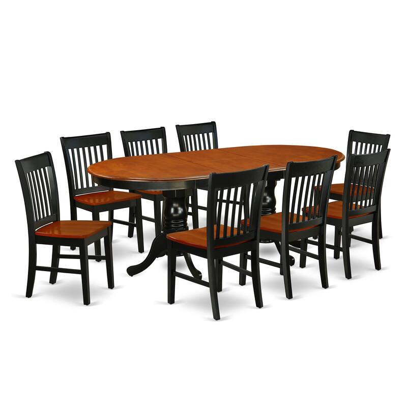 East West Furniture Dining Table Set- an Oval Dining Room Table and Wooden Seat Chairs, Black & Cherry (Pieces Options)