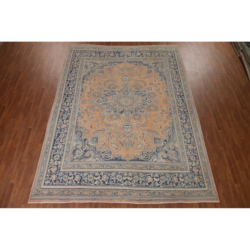 Vegetable Dye Mashad Persian Vintage Area Rug Hand-knotted Wool Carpet - 9'7" x 12'6"