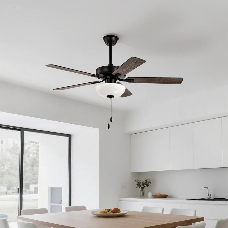 Matte Black 52 in. Indoor 5-Blade Reversible Ceiling Fan with Light Kit and Pull Chain