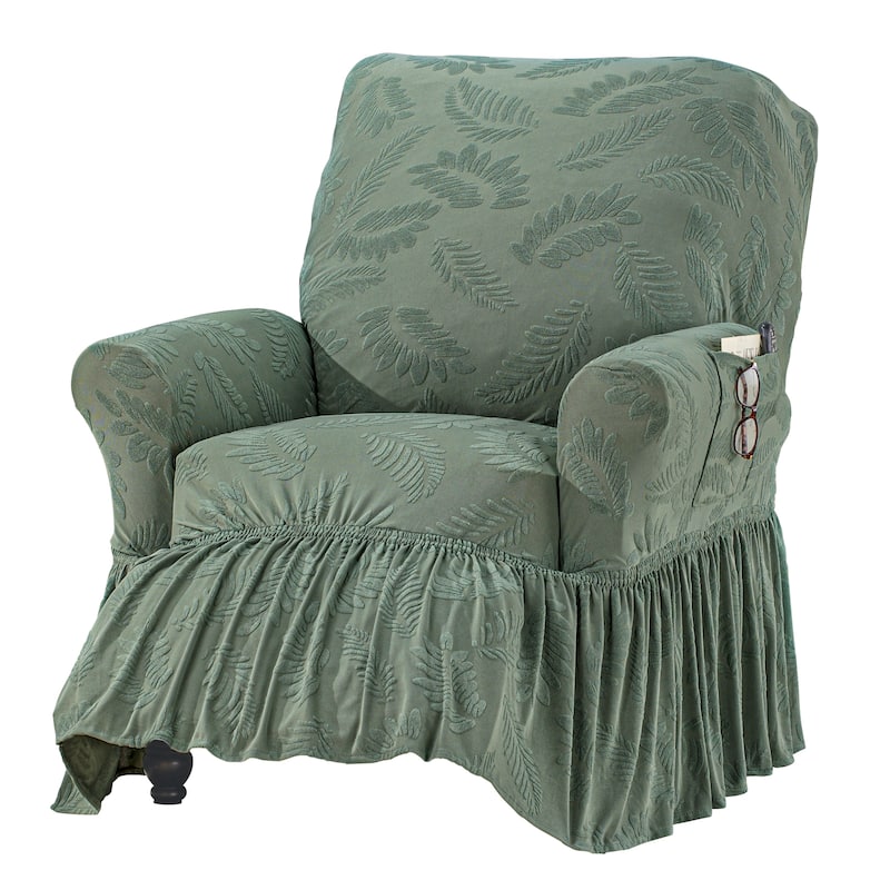 Leaf Design Ruffle Border Stretch Furniture Cover - Recliner