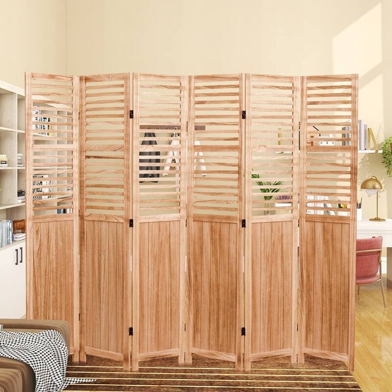 4/6 - Panel Solid Wood Folding Room Divider, Natural