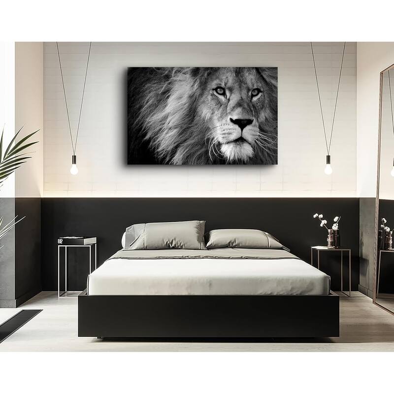 Wall Art Stretched Artwork Black and White Lion Pictures to Photo
